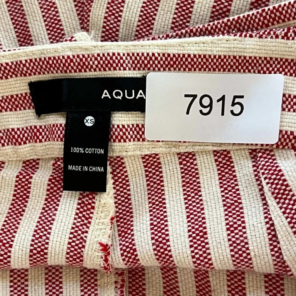 Aqua Shorts Women's XS Belted 100% Cotton Red And White Striped Frayed - Image 4 of 4
