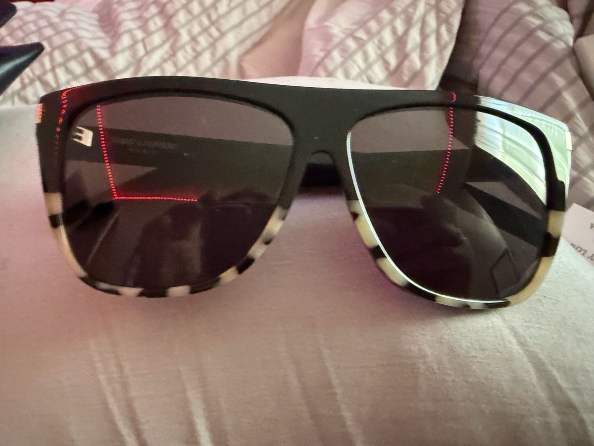 Saint Laurent SL 1 Oversized Flat Top Sunglasses Black & Ivory Marble 59-13-140 Saint Laurent SL 1 K L (59 - 13) with Grey lenses and Black  main image 2