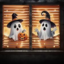 Halloween Window Cover Decorations 2 Pcs, Fabric Cute Funny Ghost Curtain Poster