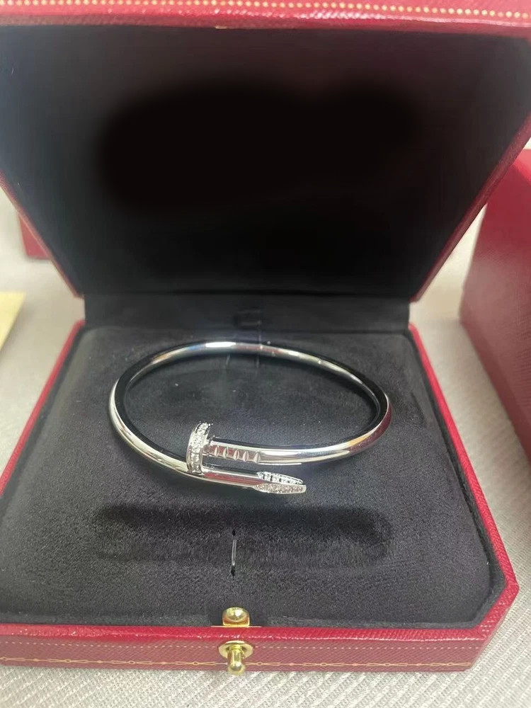 Just Clou White Gold Color Bracelet, Sterling Silver 3.5mm Bracelet Diamonds