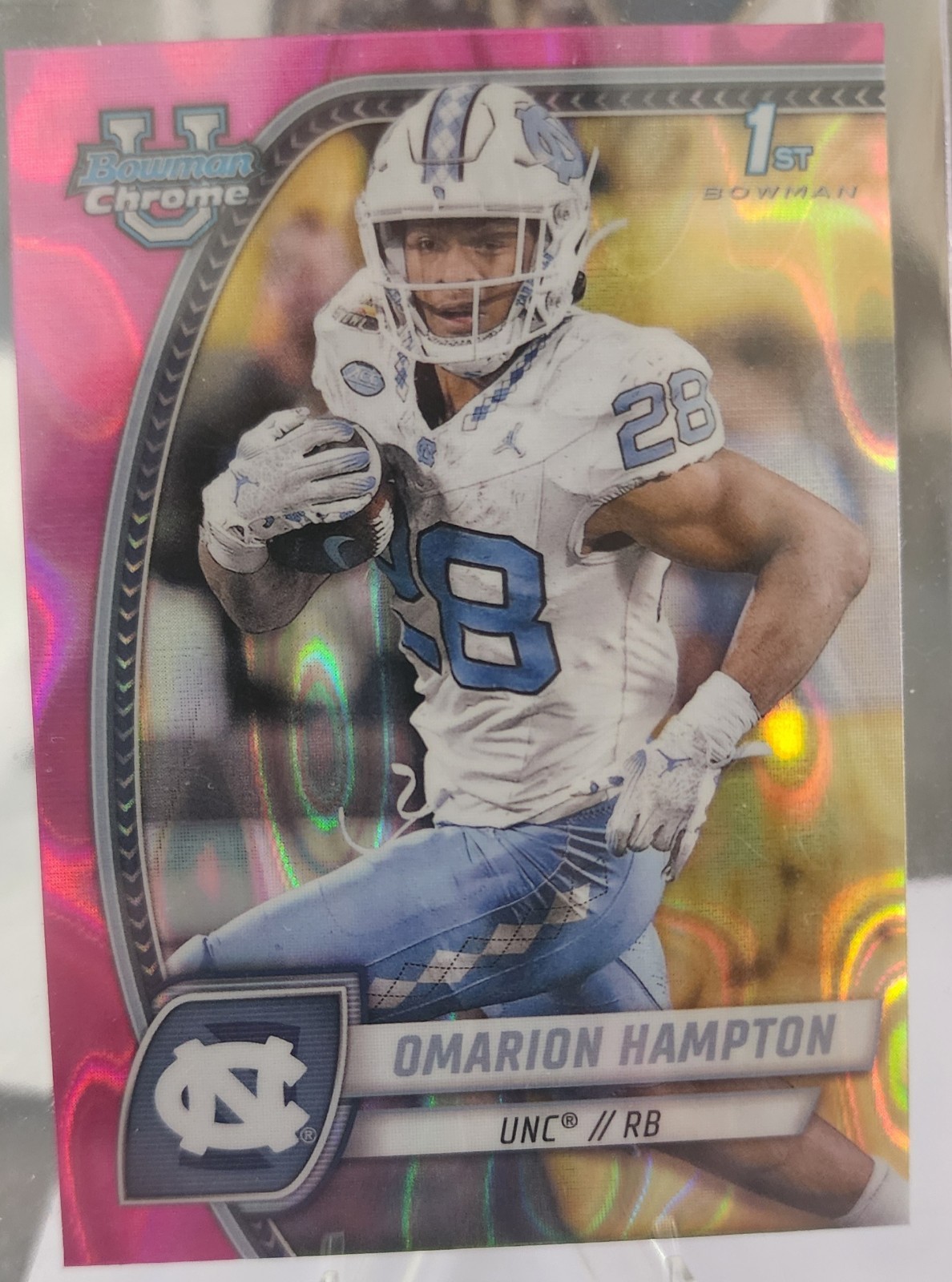 2024 Bowman University Chrome - Omarion Hampton #198 Pink Lava Refractor (RC)