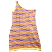 Cotton On Womens One Shoulder Mini Dress Orange Purple Geometric Knit NWT XL