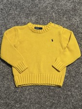 Vtg Polo Ralph Lauren Knit Sweater Youth Sz 5 Yellow Button Crewneck Casual