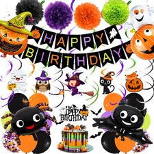Halloween Birthday Party Decorations Kit Banner Balloons Cake Topper