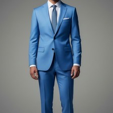 Blue Slim Fit Mens Suit 2 Piece Groom Tuxedo Wedding Prom Formal Business Attire