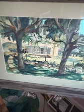 “Ben Earl Loney Original Large Watercolor Landscape – Signed Farmhouse 31x41”