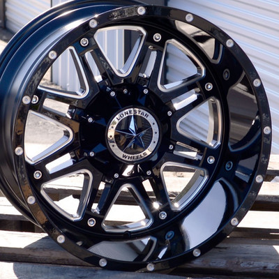 20'' Black Milled Lonestar Outlaw Wheels 20x12 6x135 -44 fit Ford F150 Expedition
