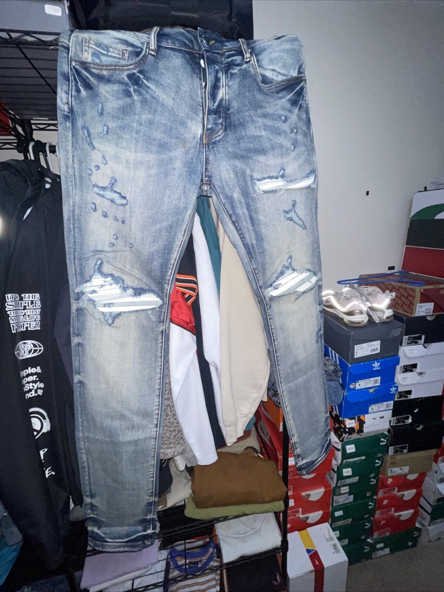 Amiri Blue MX1 Ultra Jeans-White Leather Patch-Skinny Jeans Amiri Blue MX1 Ultra Jeans-White Leather Patch-Skinny Jeans