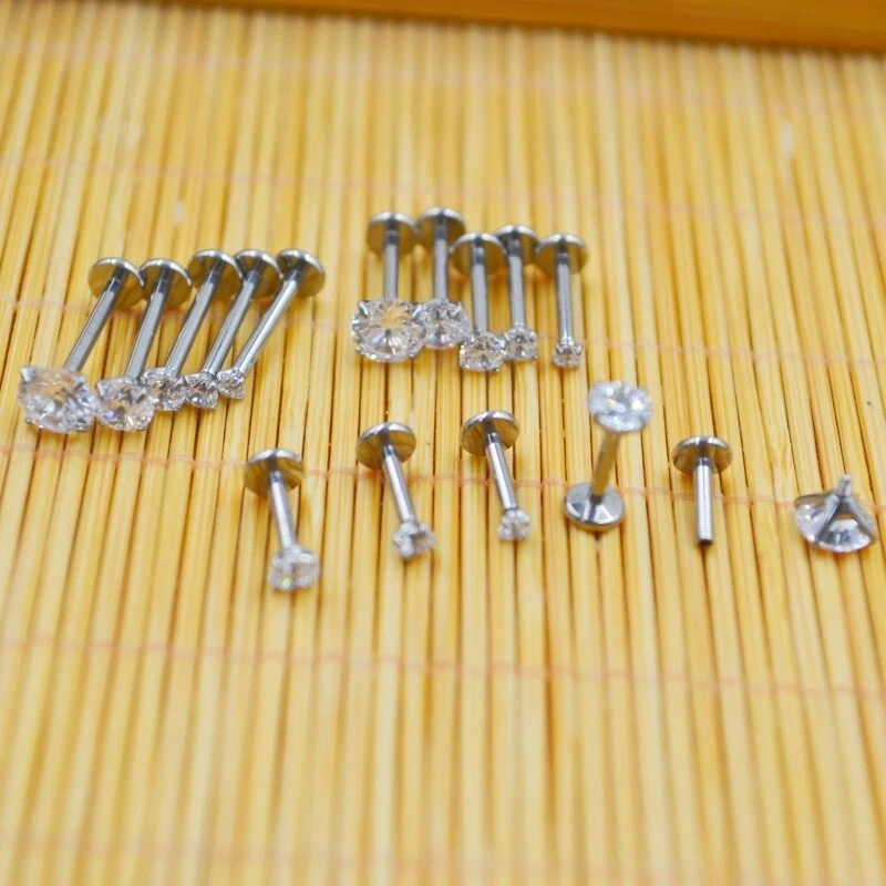 50PCS G23 Titanium F136 CZ Labret Lip Piercing  Bar Ear Helix Tragus Cartilage - Image 2 of 4