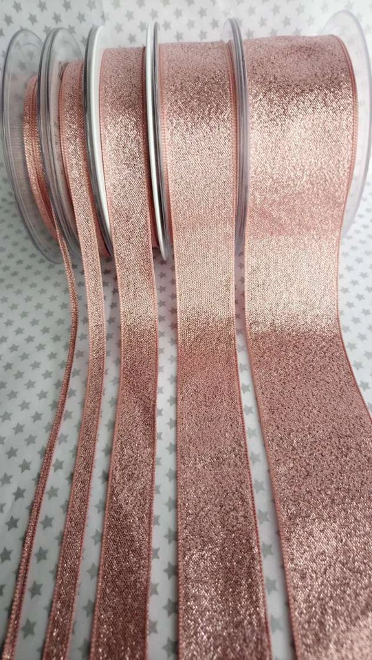 Rose Gold Sparkly Berisfords Ribbon Metallic Lame Wedding Birthday Cake Tying