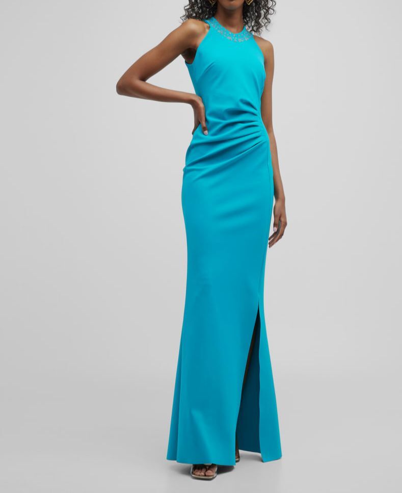sequined halter neck dress Sequin-Embellished Halterneck Maxi Dress in Pink - 14