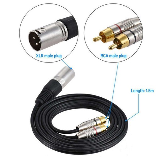 RCA Male Plug to XLR 3 Pin Male Jack Speaker Cable Connector Adapter Cord 3M - Picture 6 of 9