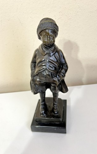 "Antigua estatuilla de bronce de bolsillo para manos de niño de 8"" estatua escultura decoración base de mármol" - Imagen 2 de 16