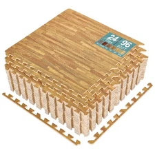 Sorbus 96 Sq. Ft. Wood Grain Floor Tiles, Interlocking EVA Foam Mats 24 Pcs.