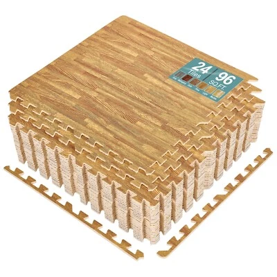 Sorbus 96 Sq. Ft. Wood Grain Floor Tiles, Interlocking EVA Foam Mats 24 Pcs.