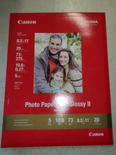 Canon 8.5/11 Pixma Photo Paper Plus Glossy II 20 Sheets PP-201 8.5" x 11" NEW