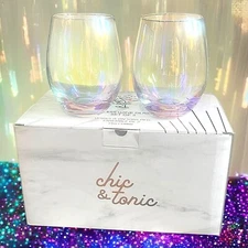 Chic & Tonic Iridescent Wine Glasses Set Of 2 New In Box