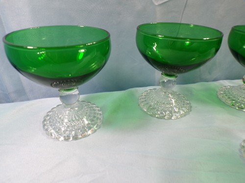 Set of 7 Anchor Hocking Forest Green Glass Bubble Sherbets Champagne Goblets - Picture 5 of 7