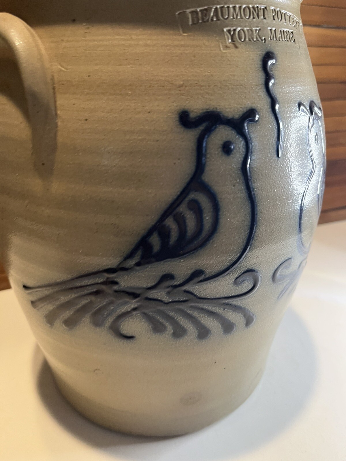 Large Vintage Stoneware Beaumont Pottery York Maine Signed 1984 Doves