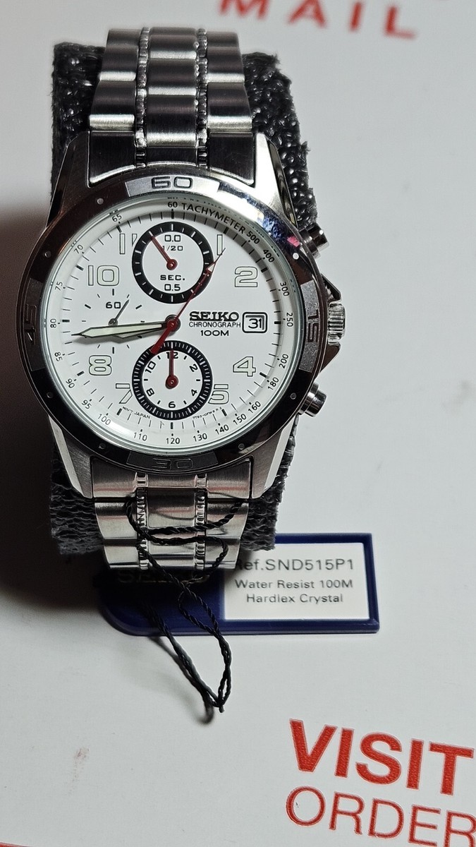 SEIKO セイコー クロノグラフ ホワイト文字盤 100M クォーツ 腕時計 SEIKO Chronograph SND515 Men White Dial Stainless Steel Sport
