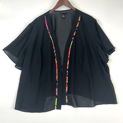 Maggie Barnes Womens Dressy Open Cardigan Shawl Size 28 Black Flutter Sleeve