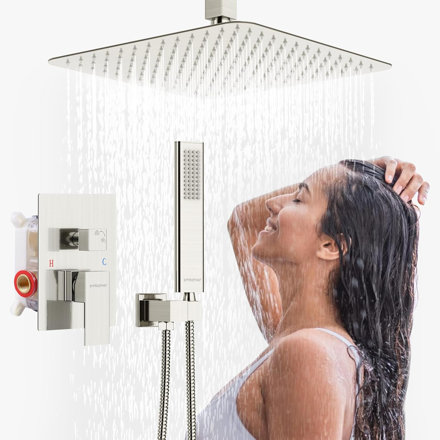 Rain Shower System Faucet Set,  Brushed Nickel Shower Faucets Sets Complete with