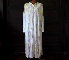 VTG Handmade White Floral Chamois Purple Iris Winter Nightgown Sleep Dress Sz XL
