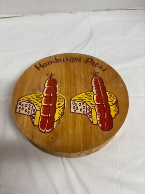 Vintage Wooden Hambuger Patty Press Unbranded Hinged Lid 5.5''
