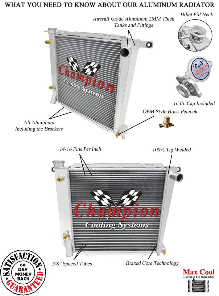 Radiador 3 filas RS Champion para motor Ford Bronco II V6 1985 86 87 88 89 1990 Foto 3 de 4