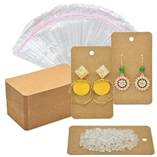 100Pk Earring Display Cards w/ 100 Jewelry Packaging Bags for Earrings Necklace
