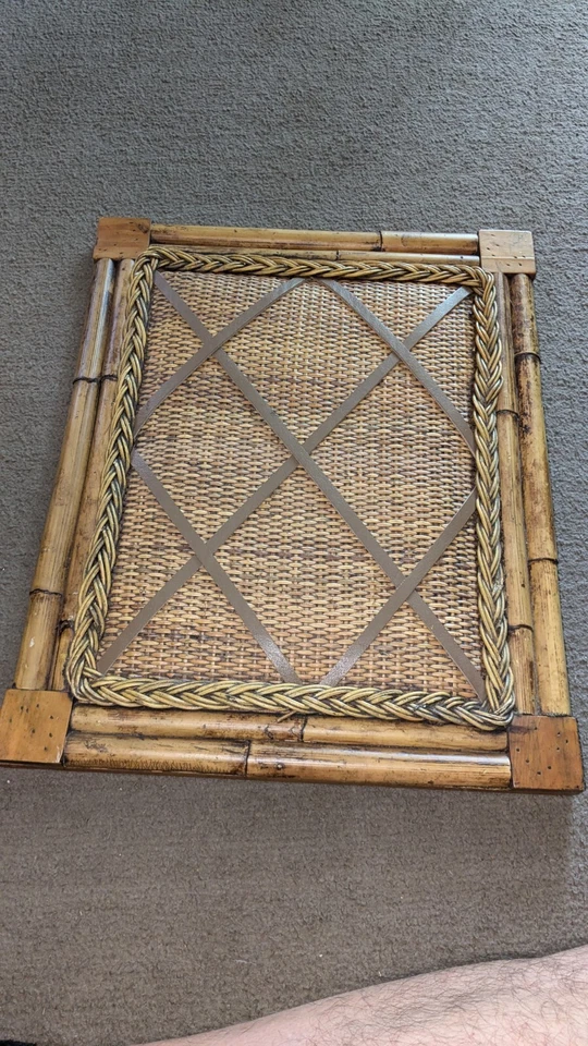 Vintage French Memory Board Natural Bamboo & Wicker w/Leather Straps 20"×16" - Image 2 of 3