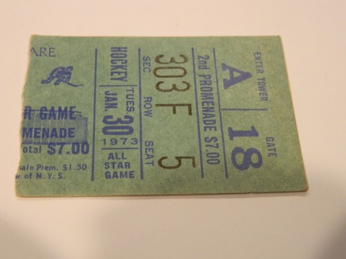 6/30/73 NHL HOCKEY ALL STAR GAME TICKET STUB MADISON SQUARE GARDEN - G ...