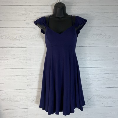 Lulus navy ruffle mini dress fit & flare size Small