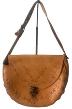 Artisan Genuine Leather Tooled Shoulder Bag Floral Boho USA