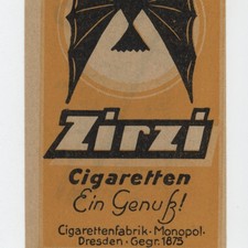 Dresden Zigarettenfabrik Monopol Zirzi Cigaretten Papiertüte Reklame historisch