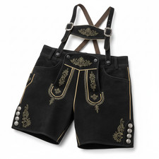 Authentic Men's Lederhosen Black Leather German Trachten Shorts