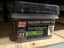 Grip Rite Round Head Framing Stick Nails Collated 21° Smooth Plastic Strip
