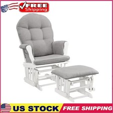 Glider  Ottoman Seating W/ Gray Cushions Padded Arms Storage Pockets Nursery US