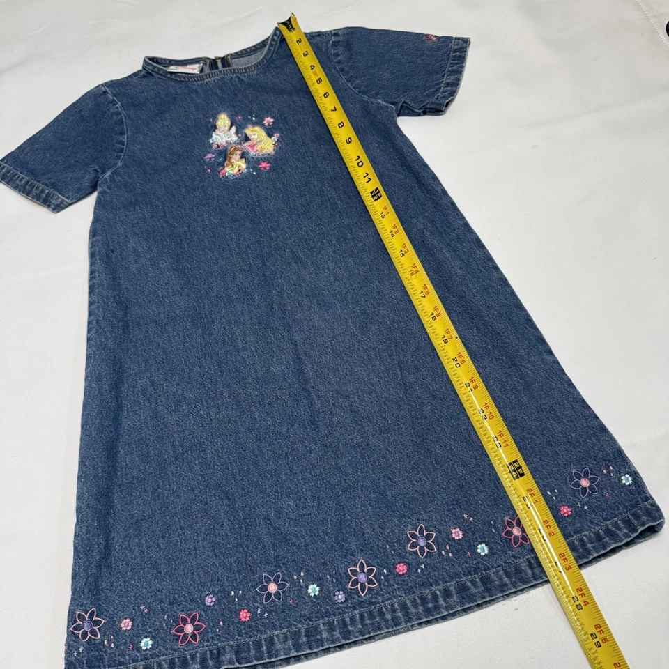 Vintage Girls Size 7/8 Disney Princess Embroidered Denim Overalls Dress Y2K USA - Image 3 of 4