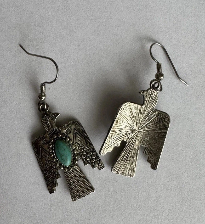 Auténticos Pendientes Thunderbird con Piedras Turquesa Chapados en Plata Hechos a Mano Foto 2 de 2