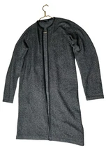 RALPH LAUREN Black Label Cashmere Cardigan Leather Trim Size Large Black Plaid