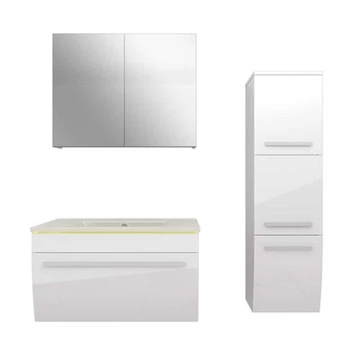 Badmöbel Set Gently 3 V2-R Weiß Badezimmermöbel Badspiegel Waschtisch 80 cm - Bild 1 von 4