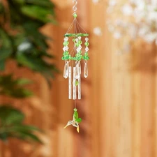 GREEN HUMMINGBIRD CHIMES Garden Patio Porch Window Decor NEW