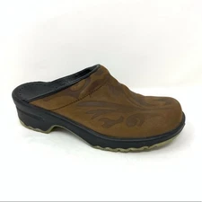 Sanita Brown Tooled Leather size 36 Mule Clog