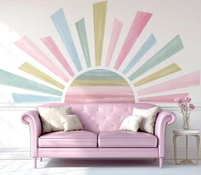Large Boho Half Sun Wall Decals, Sunshine Peel and Stick Fabric Nursery Wall ...
