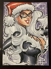 BLACK CAT CHRISTMAS Sketch Card Original Art MARVEL COMICS CUTE HOT 2026 SALE!