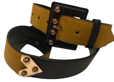 Cabi Genuine Leather Ornament Yellow/Black Belt XL Pre-Owned  display picture 2