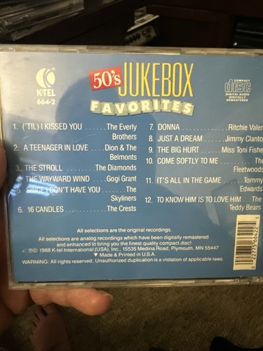 50's Jukebox Favorites by Various Artists (CD, 1988, K-Tel Distribution) - Picture 2 of 2