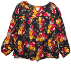 TIME&TRU Blouse Women's Sz 4X (28-30W) Black Floral Peasant Fairy Boho Top NWT