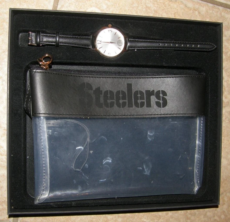 NUEVO EN CAJA Fútbol PITTSBURGH STEELERS Reloj y Cartera Clutch Transparente Lote de 2 Piezas SPARO Foto 2 de 4